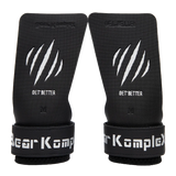 Pair of black wrist wraps with 'Bear KompleX' branding on a white background