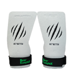 Pair of white wrist wraps with black claw design and 'Bear KompleX' branding on a white background.