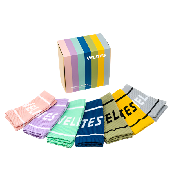 Set of colourful wristbands with 'VELITES' branding on a white background