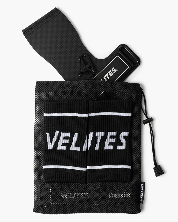 Black Velites pouch with strap and clip on a white background