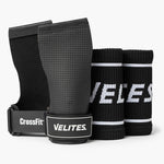 Black wrist wraps with Velites branding on a white background
