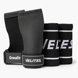 Black wrist wraps with Velites branding on a white background