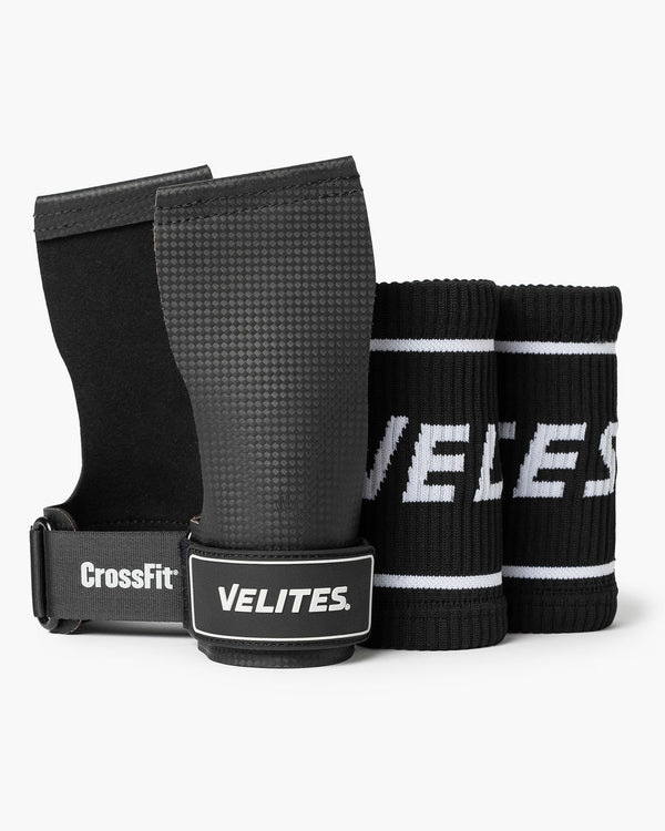 Black wrist wraps with Velites branding on a white background
