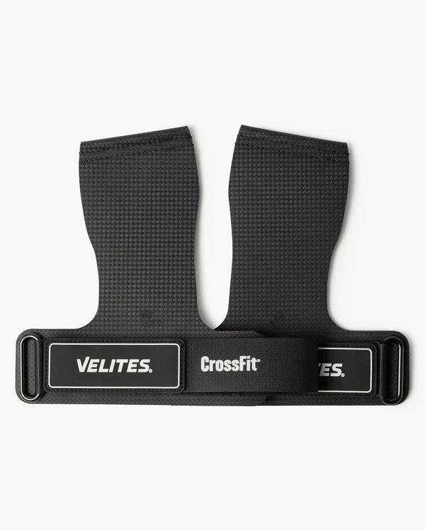 Black wrist wrap with Velites and CrossFit branding on a white background