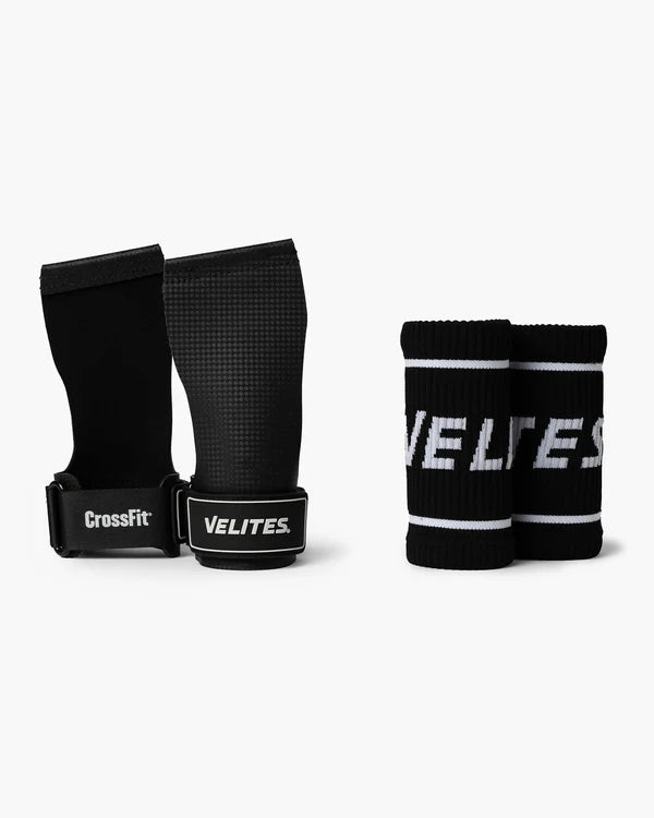 Black wrist wraps with Velites branding on a white background