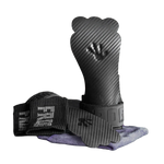 Front view of black Frog Grips Elite fingerless CrossFit grips