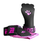 Front view of pink Frog Grips Elite fingerless grips for CrossFit