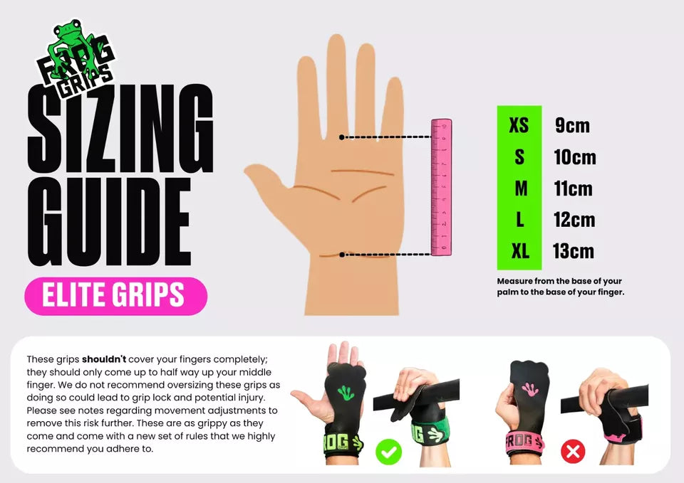Frog Grips Elite OG sizing chart – how to measure hand for proper CrossFit grip fit
