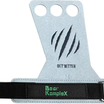 Gray wrist support with black strap and 'Bear Komplex' branding on a white background
