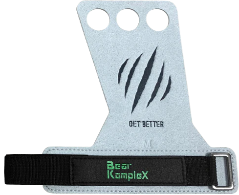 Gray wrist support with black strap and 'Bear Komplex' branding on a white background