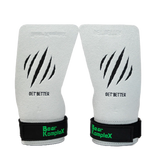 Pair of white wrist wraps with black claw design and 'Bear KompleX' branding on a white background.