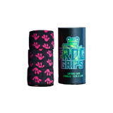 Roll of lifting tape with pink hand pattern and frog logo on a dark surface.