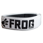 White wrist wrap with black text and logo on a white background