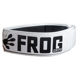 White wrist wrap with black text and logo on a white background