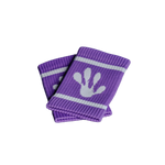 Purple frog sweatband with white handprints on a black background