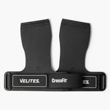 Black wrist wrap with Velites and CrossFit branding on a white background