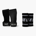 Black wrist wraps with Velites branding on a white background