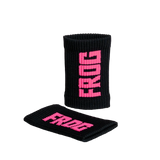 Black Frog Grips sweatbands pair with pink FROG logo
