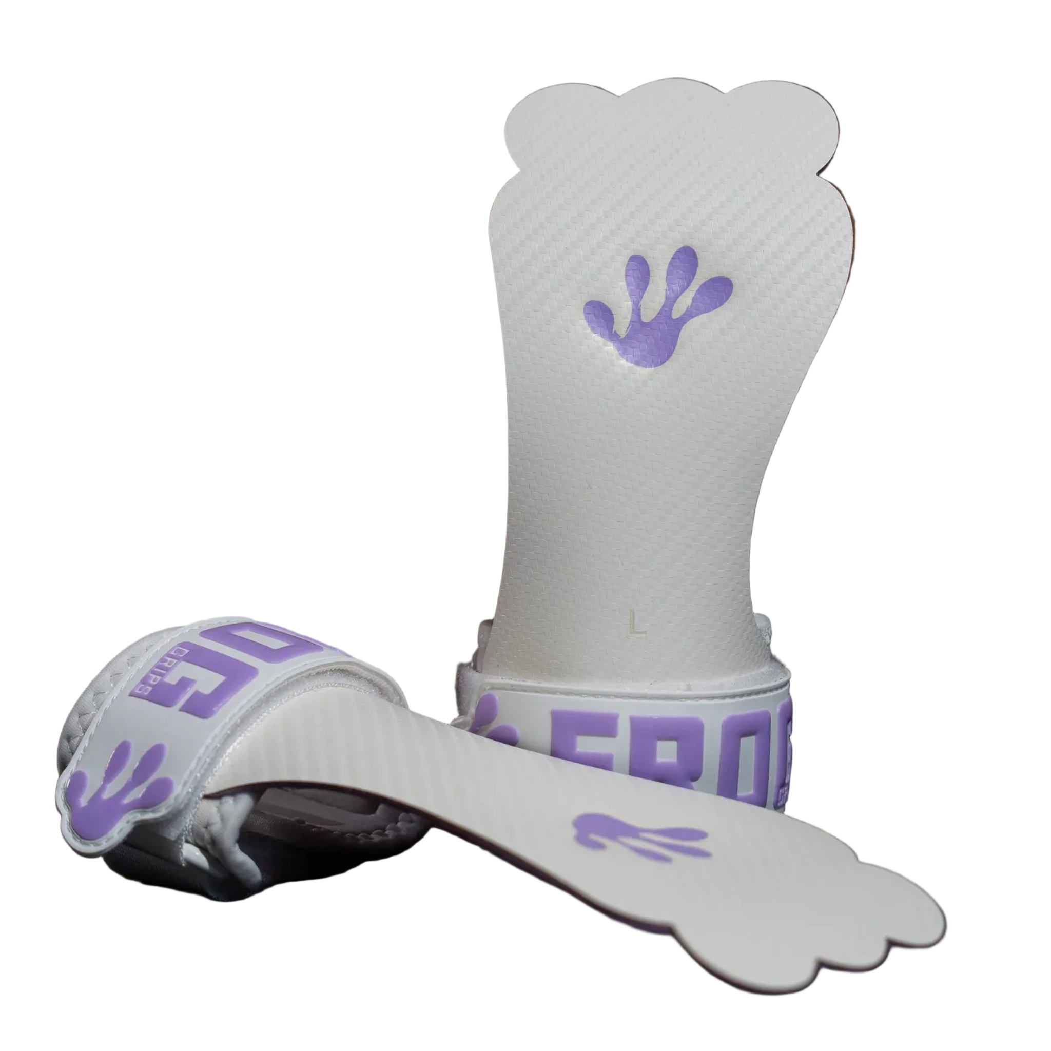 lavender and white grips with the frog grips logo.