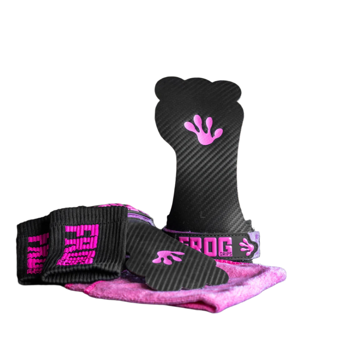 Frog Grips Elite OG Fingerless in pink includes sweatbands and towel