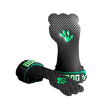 Frog Grips Elite OG Fingerless in black with green strap – fingerless grips for rig work and pull-ups
