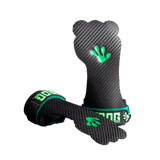 Frog Grips Elite OG Fingerless in black with green strap – fingerless grips for rig work and pull-ups