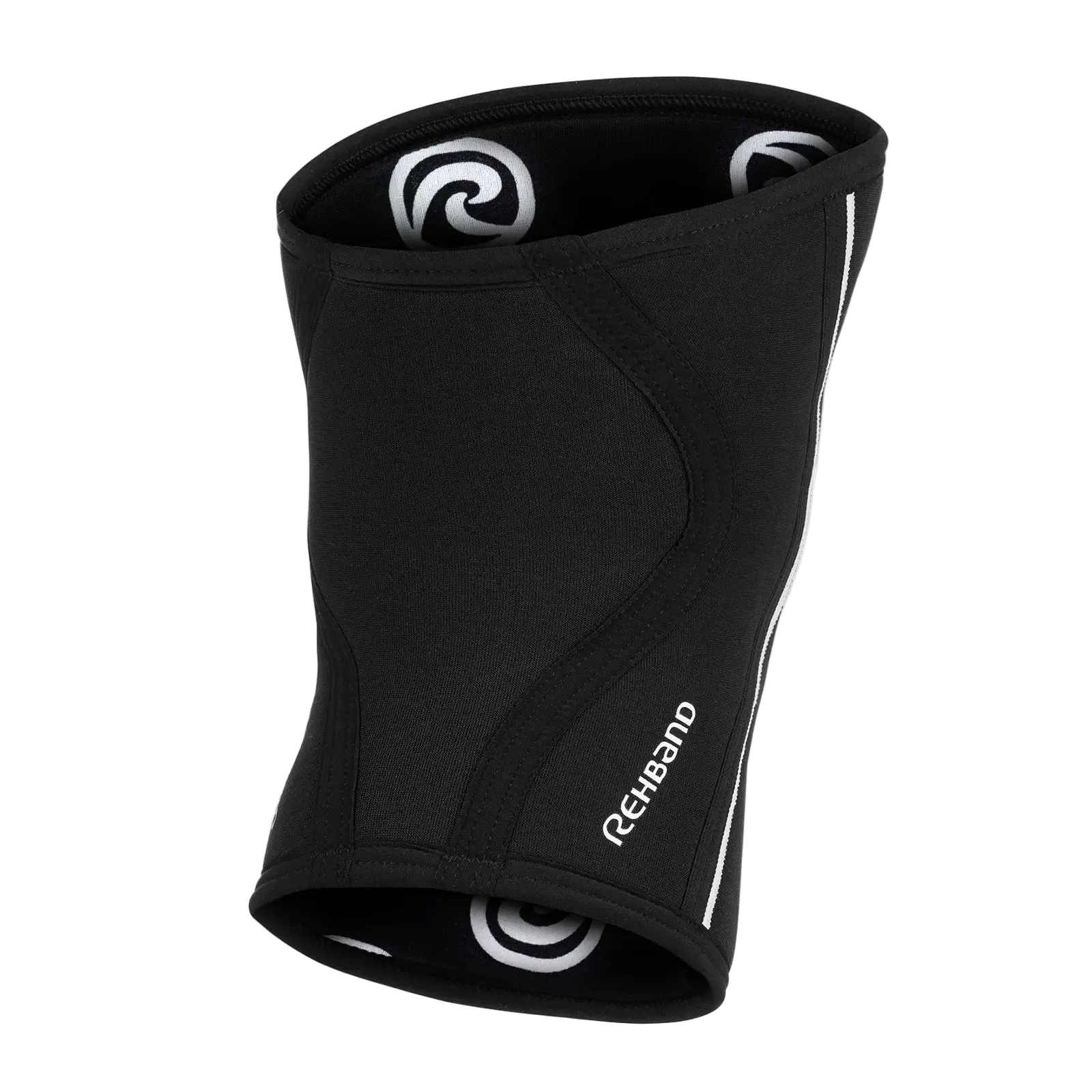 Rehband Rx Knee Sleeve 5mm in black, back view showing pre-shaped fit and Rehband logo - 5mm neoprene support for squats and weightlifting