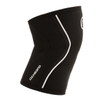 Rehband Rx Knee Sleeve 5mm in black, side view showing branded contour stitching - neoprene knee support for lifting and CrossFit