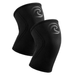 Rehband Rx Knee Sleeves 5mm pair in carbon black with tonal Rehband logo - 5mm neoprene compression sleeves for CrossFit and weightlifting