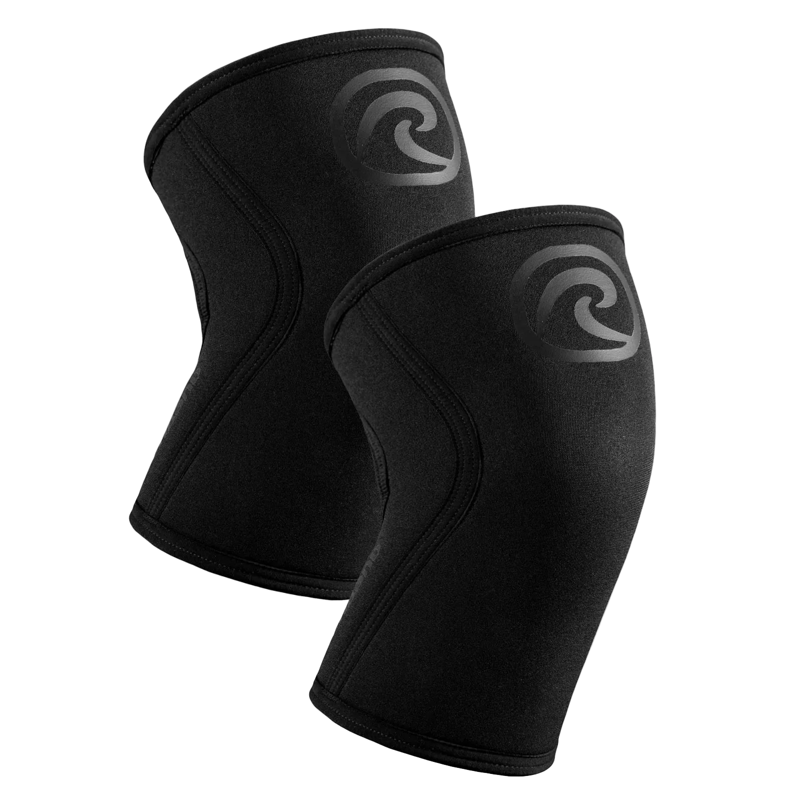 Rehband Rx Knee Sleeves 5mm pair in carbon black with tonal Rehband logo - 5mm neoprene compression sleeves for CrossFit and weightlifting