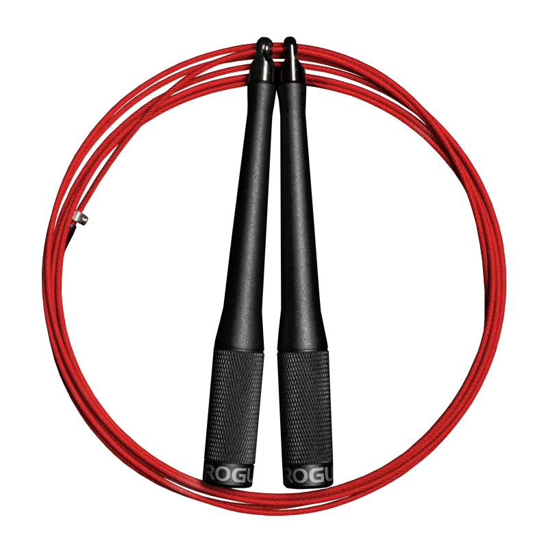 Rogue SR-2 Speed Rope 3.0 black aluminium handles with red coated cable, built for CrossFit speed training.