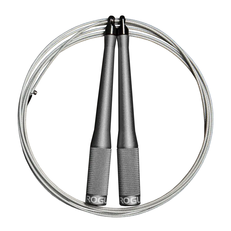 Rogue SR-2 Speed Rope 3.0 in grey with knurled aluminium grip and precision bearing swivel for fast skipping.