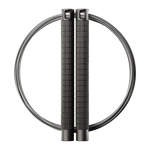 RPM Comp4 competition speed rope with black knurled aluminium handles and bare steel cable for CrossFit double-unders