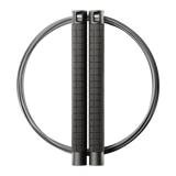 RPM Comp4 competition speed rope with black knurled aluminium handles and bare steel cable for CrossFit double-unders