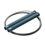 RPM Comp4 competition speed rope angled view in steel blue with knurled aluminium handles for CrossFit double-unders