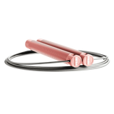 RPM Session4 speed rope in rose pink with knurled aluminium handles and RPM logo end caps for CrossFit