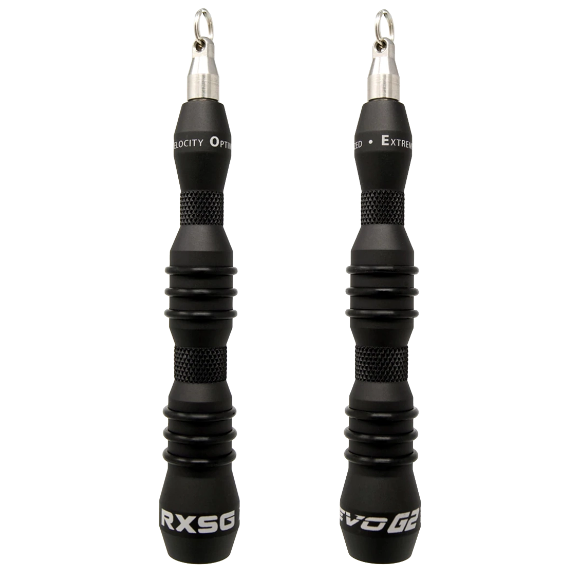 RX Smart Gear EVO G2 handles in matte black, CNC-machined aerospace aluminium speed rope handles for competition jump rope training