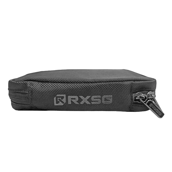 Rx Smart Gear G2 Rope Case side profile with embossed RXSG logo, heavy-duty zipper and compact slim design – ideal jump rope storage bag for CrossFit gym workouts and travel