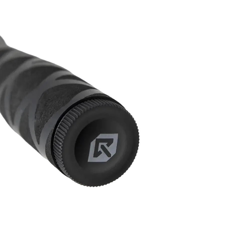 Detail of Rx Smart Gear Rx Jump Rope 2.0 Standard handle end cap with embossed RXSG logo