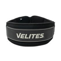 Velites Lifting Belt black front view showing VELITES branding and ergonomic contoured design for CrossFit weightlifting