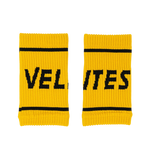 Pair of mustard Velites fabric wristbands for CrossFit grips
