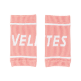 Pair of pink Velites fabric wristbands for CrossFit grips