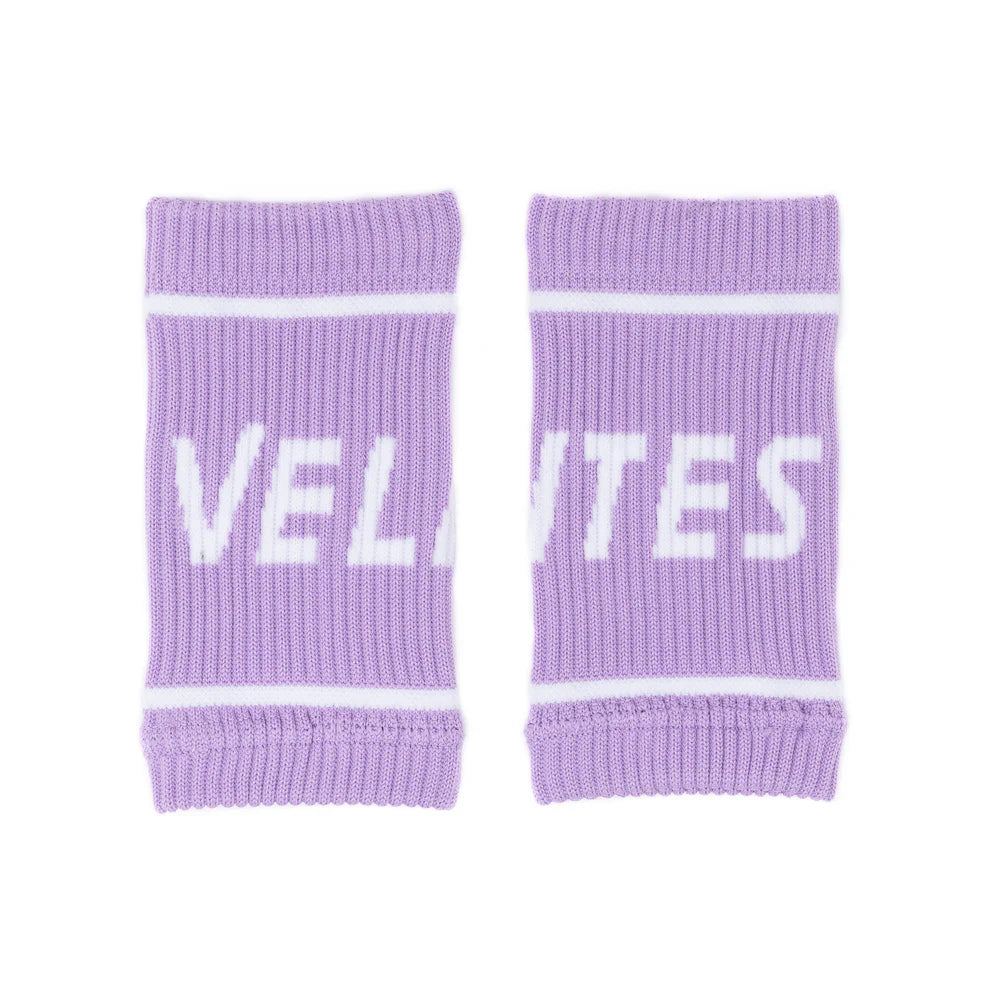 Pair of purple Velites fabric wristbands for CrossFit grips